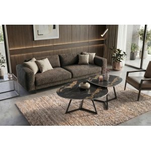 MARVELOUS modern kerámia dohányzóasztal - 70/90cm - fekete/beige INVICTA