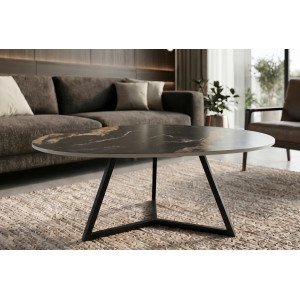 MARVELOUS modern kerámia dohányzóasztal - 70/90cm - fekete/beige