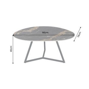 MARVELOUS modern kerámia dohányzóasztal - 70/90cm - fekete/beige