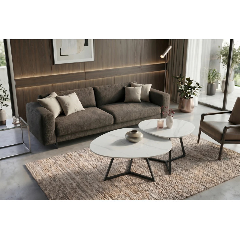 MARVELOUS modern kerámia dohányzóasztal - 70/90cm - fehér