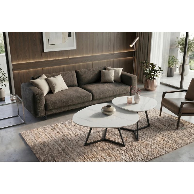 MARVELOUS modern kerámia dohányzóasztal - 70/90cm - fehér
