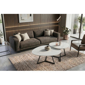 MARVELOUS modern kerámia dohányzóasztal - 70/90cm - fehér INVICTA