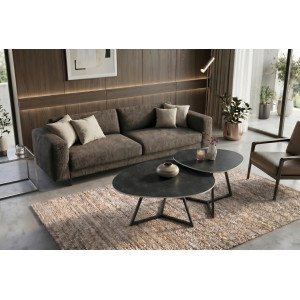 MARVELOUS modern kerámia dohányzóasztal - 70/90cm - szürke INVICTA
