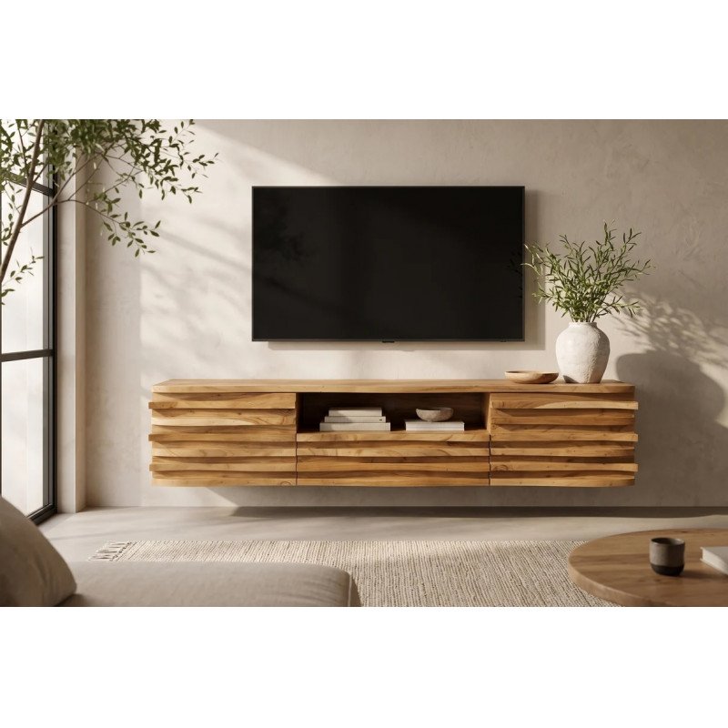 BANDED tömör akácfa fali TV-szekrény - 200cm
