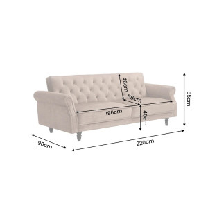 MAISON BELLE modern bársony kanapéágy - 220cm - greige