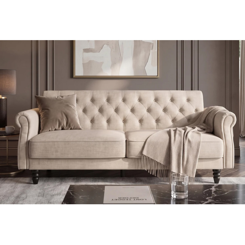 MAISON BELLE modern bársony kanapéágy - 220cm - beige