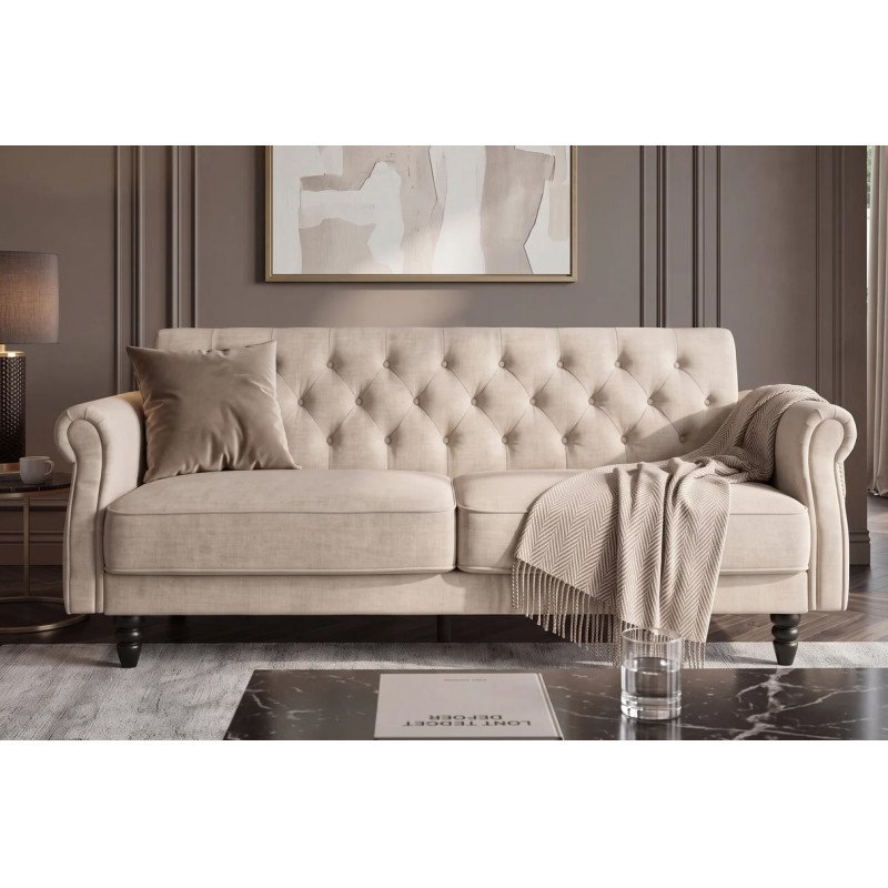 MAISON BELLE modern bársony kanapéágy - 220cm - beige