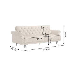 MAISON BELLE modern bársony kanapéágy - 220cm - beige