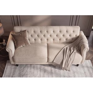 MAISON BELLE modern bársony kanapéágy - 220cm - beige
