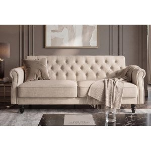 MAISON BELLE modern bársony kanapéágy - 220cm - beige INVICTA