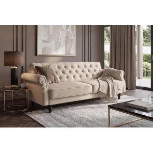 MAISON BELLE modern bársony kanapéágy - 220cm - beige
