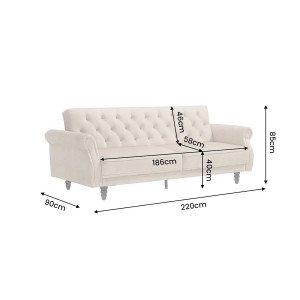 MAISON BELLE modern bársony kanapéágy - 220cm - beige