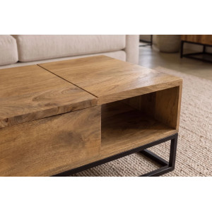 MAKASSAR FUNCTION modern mangófa dohányzóasztal tárolóval - 110cm - natúr