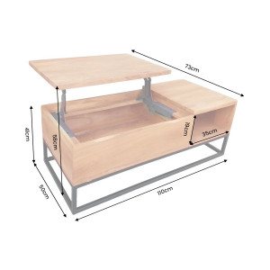 MAKASSAR FUNCTION modern mangófa dohányzóasztal tárolóval - 110cm - natúr