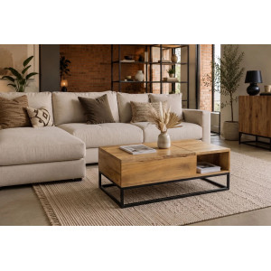 MAKASSAR FUNCTION modern mangófa dohányzóasztal tárolóval - 110cm - natúr