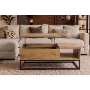 MAKASSAR FUNCTION modern mangófa dohányzóasztal tárolóval - 110cm - natúr