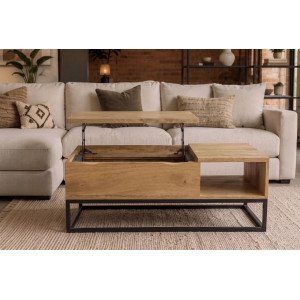 MAKASSAR FUNCTION modern mangófa dohányzóasztal tárolóval - 110cm - natúr