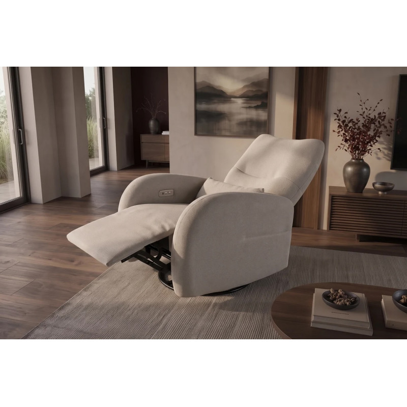 PRIORITY modern elektromos relaxfotel USB csatlakozóval - greige
