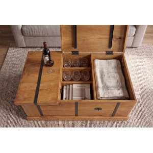 BODEGA modern mangófa dohányzóasztal bortartóval - 100cm