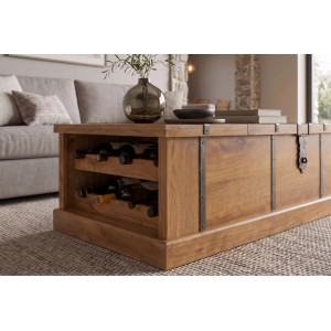 BODEGA modern mangófa dohányzóasztal bortartóval - 100cm