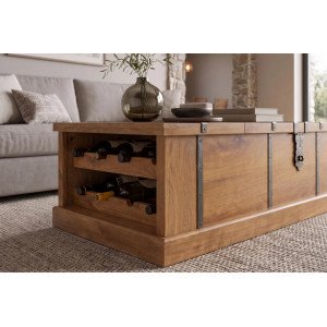 BODEGA modern mangófa dohányzóasztal bortartóval - 100cm