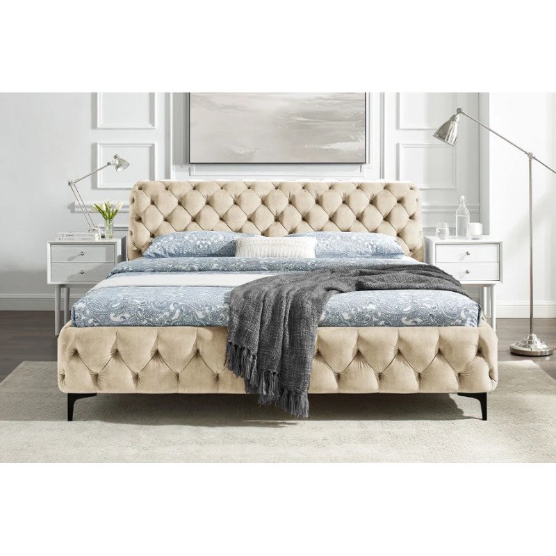 MODERN BAROCK elegáns bársony ágy - 180x200cm - beige