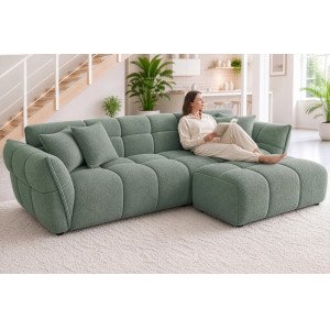 CLOUD XXL modern bouclé kanapé - 260cm - zöld INVICTA