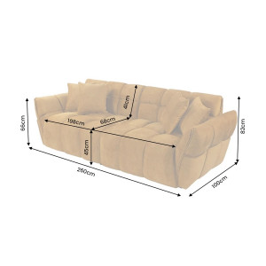 CLOUD XXL modern bársony kanapé - 260cm - sárga
