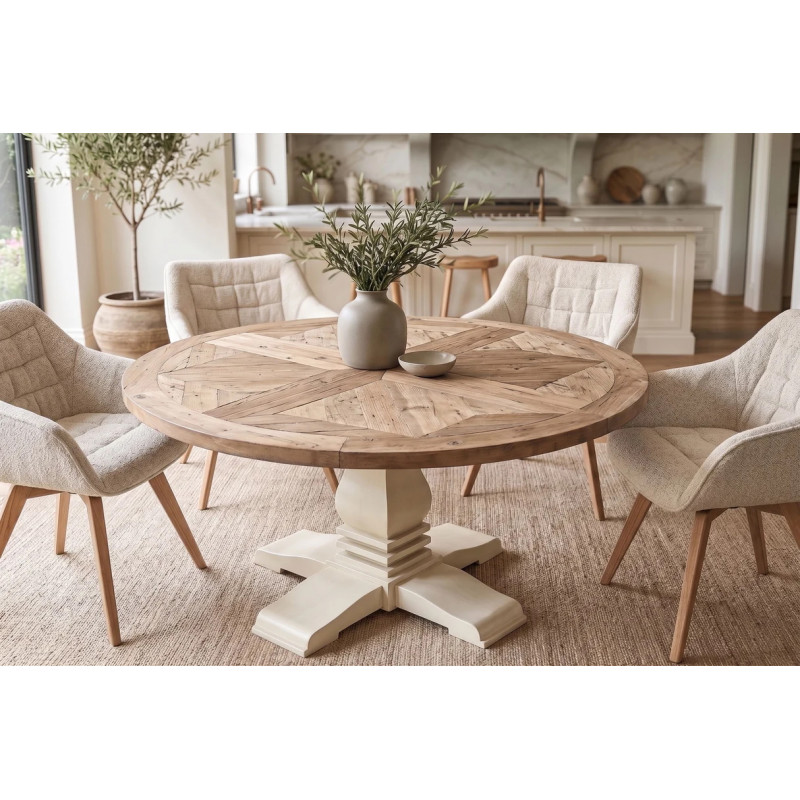 HAMPTONS kerek fenyőfa étkezőasztal - 120/140cm