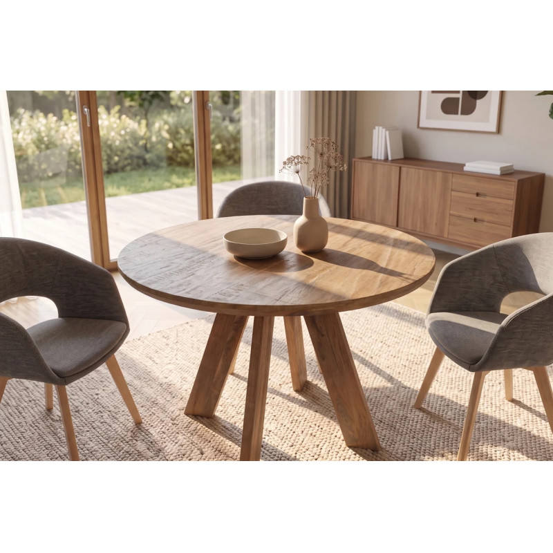 ART WOOD kerek tömör mangófa étkezőasztal - 100cm