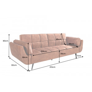 BOUTIQUE bársony kanapéágy - 215cm -  rozsdabarna