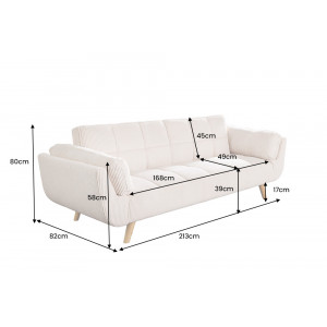 BOUTIQUE kordbársony kanapéágy - 215cm - beige