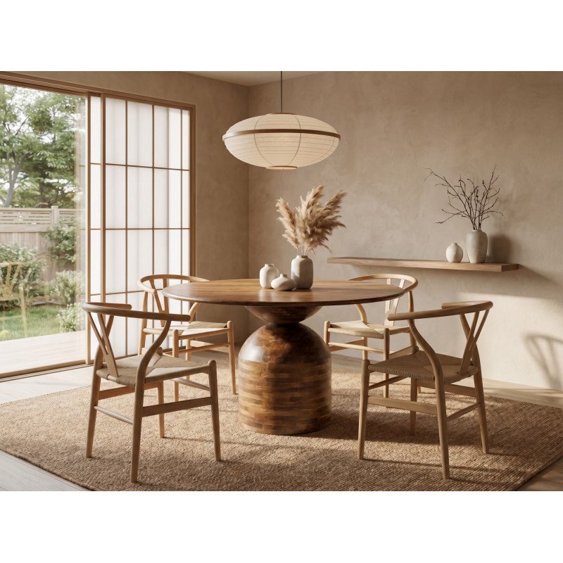 MADERA kerek tömör mangófa étkezőasztal - 120cm