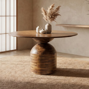 MADERA kerek tömör mangófa étkezőasztal - 120cm