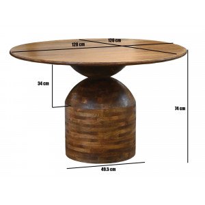 MADERA kerek tömör mangófa étkezőasztal - 120cm