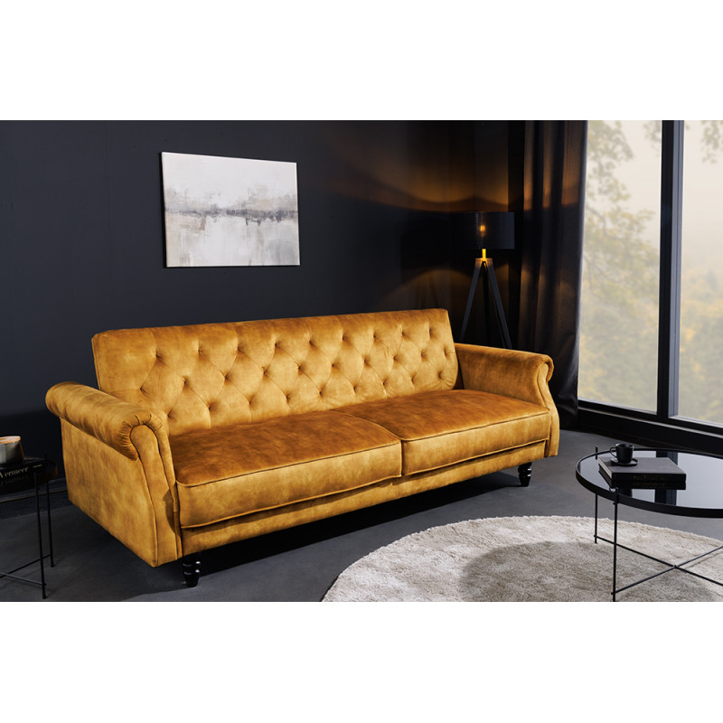 MAISON BELLE bársony kanapéágy - 220cm - mustársárga