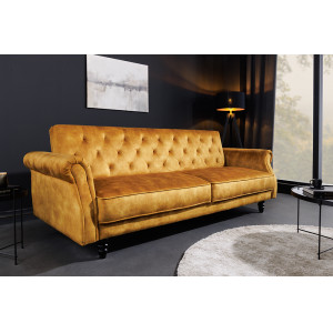 MAISON BELLE bársony kanapéágy - 220cm - mustársárga