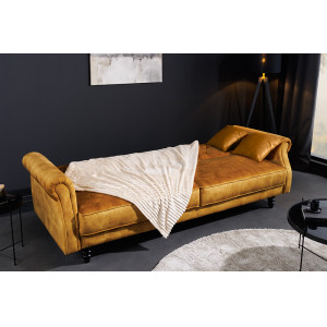MAISON BELLE bársony kanapéágy - 220cm - mustársárga