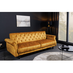 MAISON BELLE bársony kanapéágy - 220cm - mustársárga INVICTA