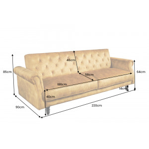 MAISON BELLE bársony kanapéágy - 220cm - mustársárga