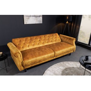 MAISON BELLE bársony kanapéágy - 220cm - mustársárga