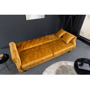 MAISON BELLE bársony kanapéágy - 220cm - mustársárga
