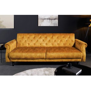 MAISON BELLE bársony kanapéágy - 220cm - mustársárga