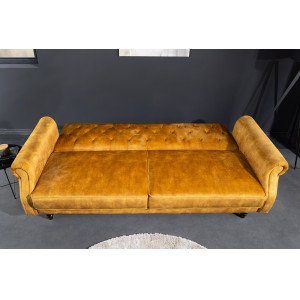 MAISON BELLE bársony kanapéágy - 220cm - mustársárga
