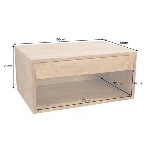 PURE tömör mangófa fali éjjeliszekrény - 50cm