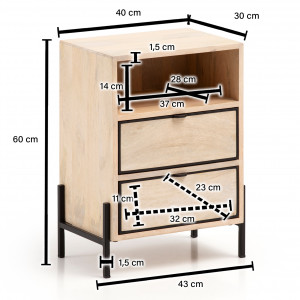 MORO tömör mangófa éjjeliszekrény - 43cm