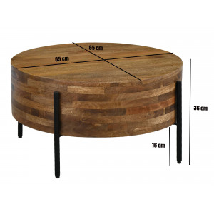 RONDO kerek tömör mangófa dohányzóasztal - 70cm