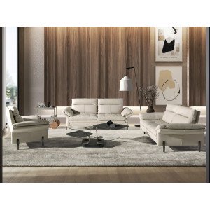 RAVELTA prémium bőr kanapé – 3 személyes - taupe szürke