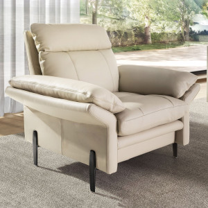 RAVELTA prémium  bőr fotel – 110 cm - taupe szürke