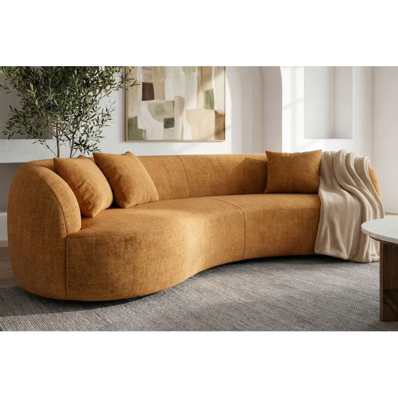 ATELIER modern bársony kanapé - 228cm - mustársárga